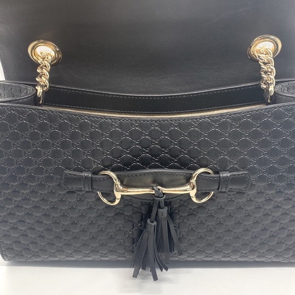 Gucci Emily Guccissima GG Logo Black Leather Shoulder Bag New - Picture 16 of 17
